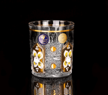 Krištáľové brúsené poháre Laura na whisky 320 ml ručná maľba set 6 kusov
