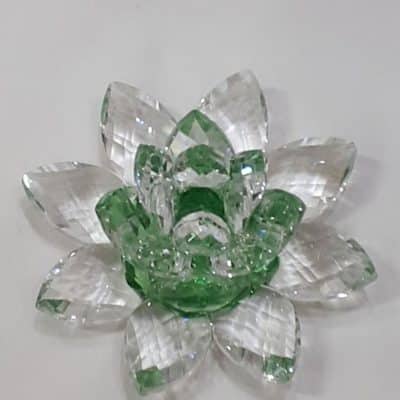Krištálový brúsený lotosový kvet zelený 11 cm