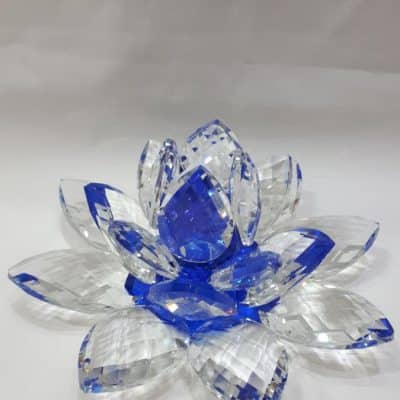 Krištálový brúsený lotosový kvet modrý 20 cm