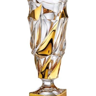Krištálová brúsená váza na nohe Flamon gold 38 cm