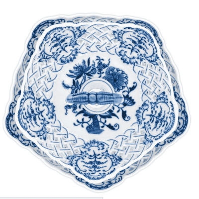 Cibulák – Etažér 2-dielny 5-hranný 19 cm / 24 cm – originálny cibuľový porcelán 1. akosť