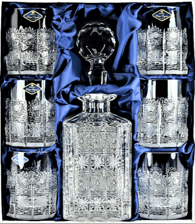 Set krištáľová brúsená karafa whisky 1 + 6 pohárov