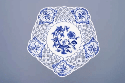 Cibulák – Misa 5-hranná 28 cm na ozdobnej nohe – originálny cibuľový porcelán 1. akosť - Image 2