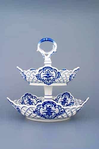 Cibulák – Etažér 2-dielny 5-hranný 19 cm / 24 cm – originálny cibuľový porcelán 1. akosť