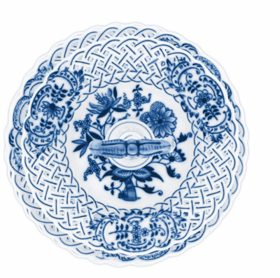 Cibulák – Etažér 3-dielny, prelamované taniere 18cm /24cm /27cm – originál cibuľový porcelán 1. akosť - Image 2