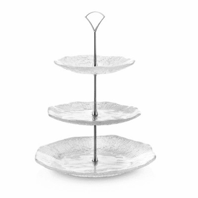 Podnos na zákusky DIAMAN číry D28-22-18 cm H35 cm