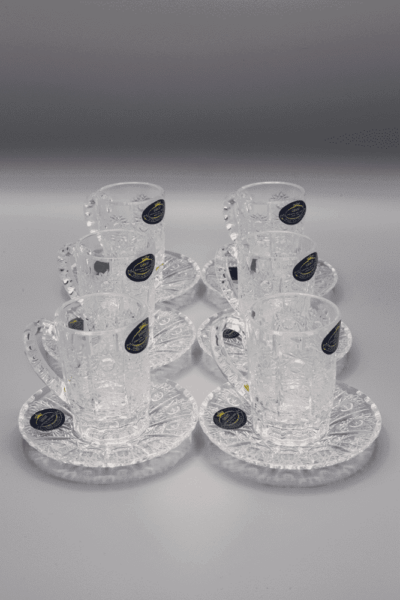 Krištáľové brúsené šálky s podšálkami na kávu ÚSVIT 65 ml set 6 kusov - Image 2