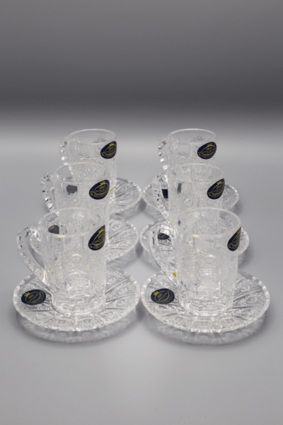 Krištáľové brúsené šálky s podšálkami na kávu ÚSVIT 65 ml set 6 kusov - Image 2