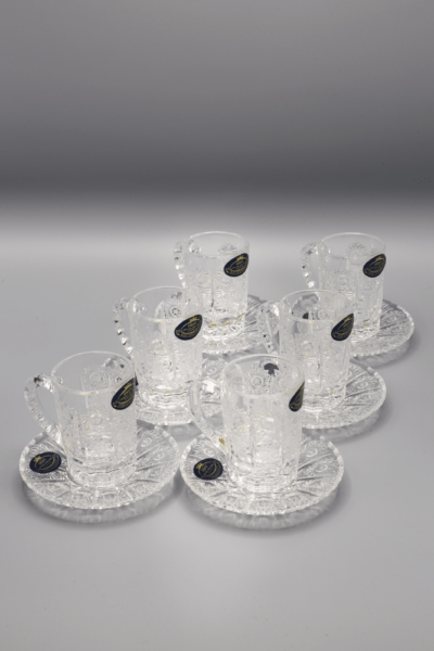 Krištáľové brúsené šálky s podšálkami na kávu ÚSVIT 65 ml set 6 kusov - Image 3