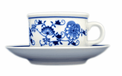 Cibulák – Šálka 0,23 l + podšálka 15,2 cm – Originálny cibuľový porcelán I. akosť