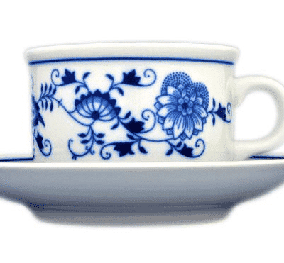 Cibulák – Šálka 0,23 l + podšálka 15,2 cm – Originálny cibuľový porcelán I. akosť