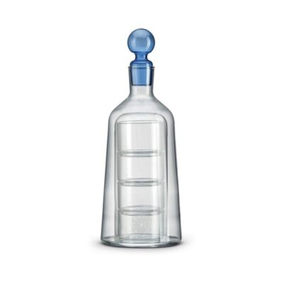 Dekantér so 4 pohármi a modrým uzáverom 850 ml