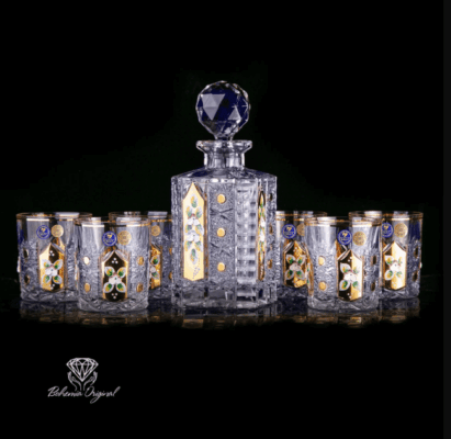 Set krištáľová brúsená karafa whisky Laura ručná maľba 1 + 6 pohárov